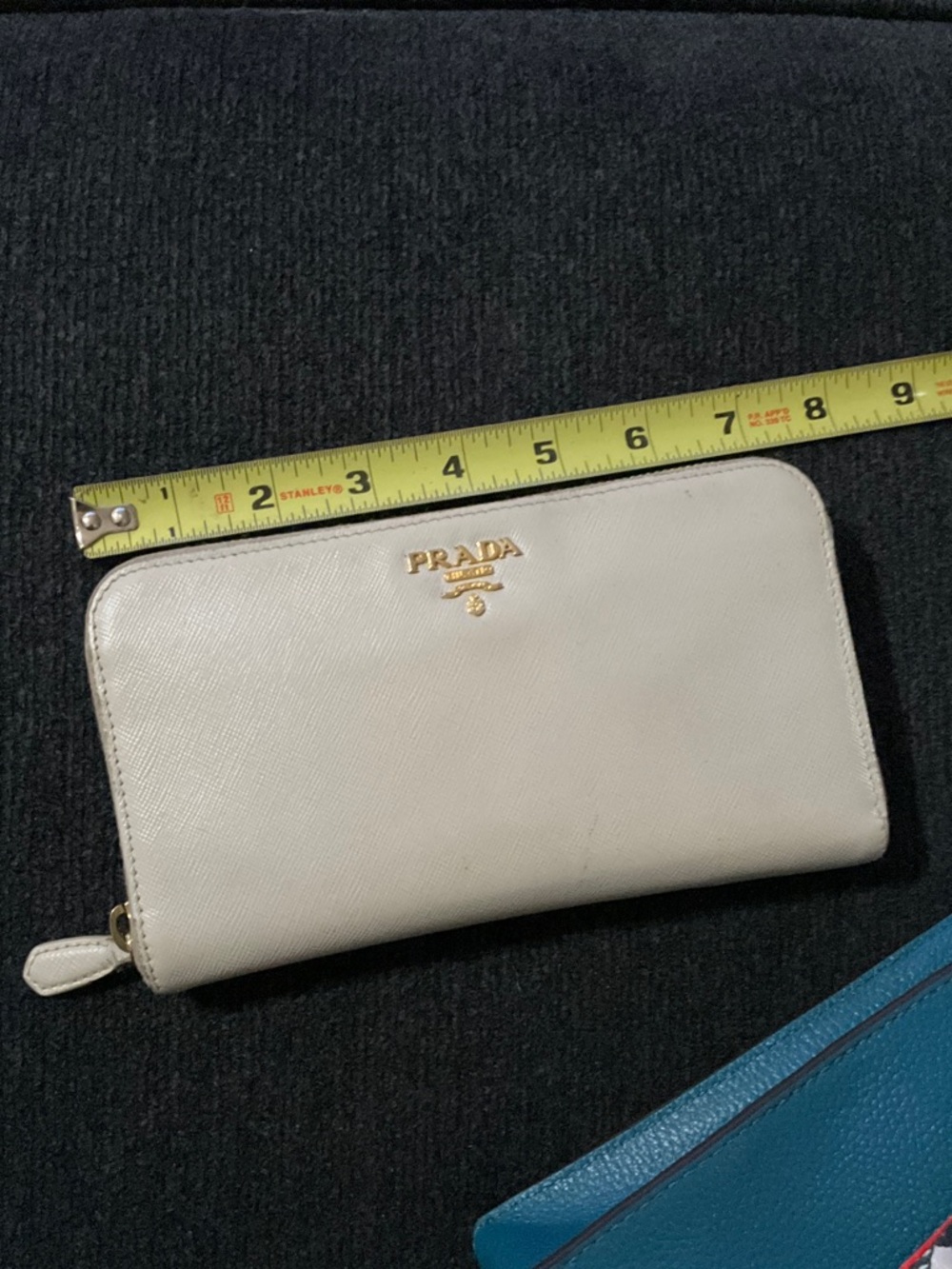Prada Cream Zip-Around Saffiano Leather Wallet with Gold Logo